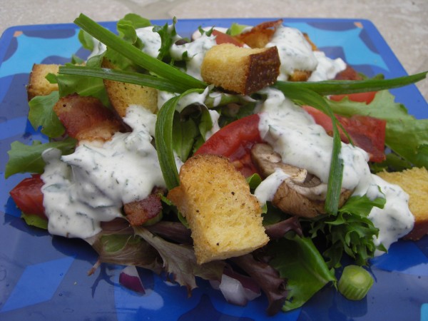 Cucumber Buttermilk Salad Dressing with Homemade Healthy Croutons