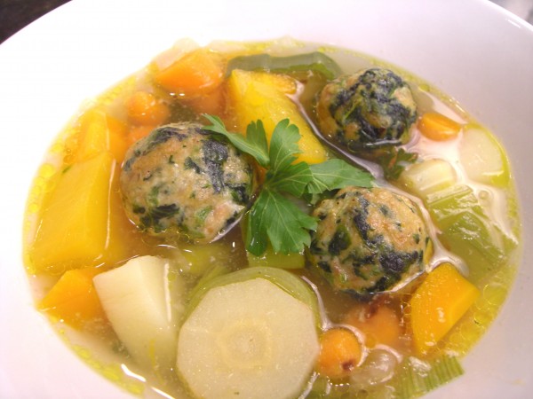 Chicken Vegetable Soup With Chicken Spinach Meatballs