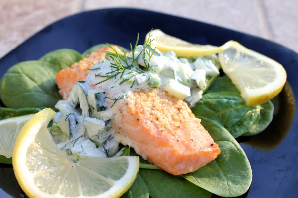 Baked Salmon with Cucumber Salad