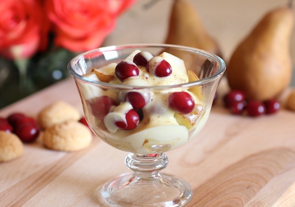 Italian Zabaglione Cream over Cranberries and Pears